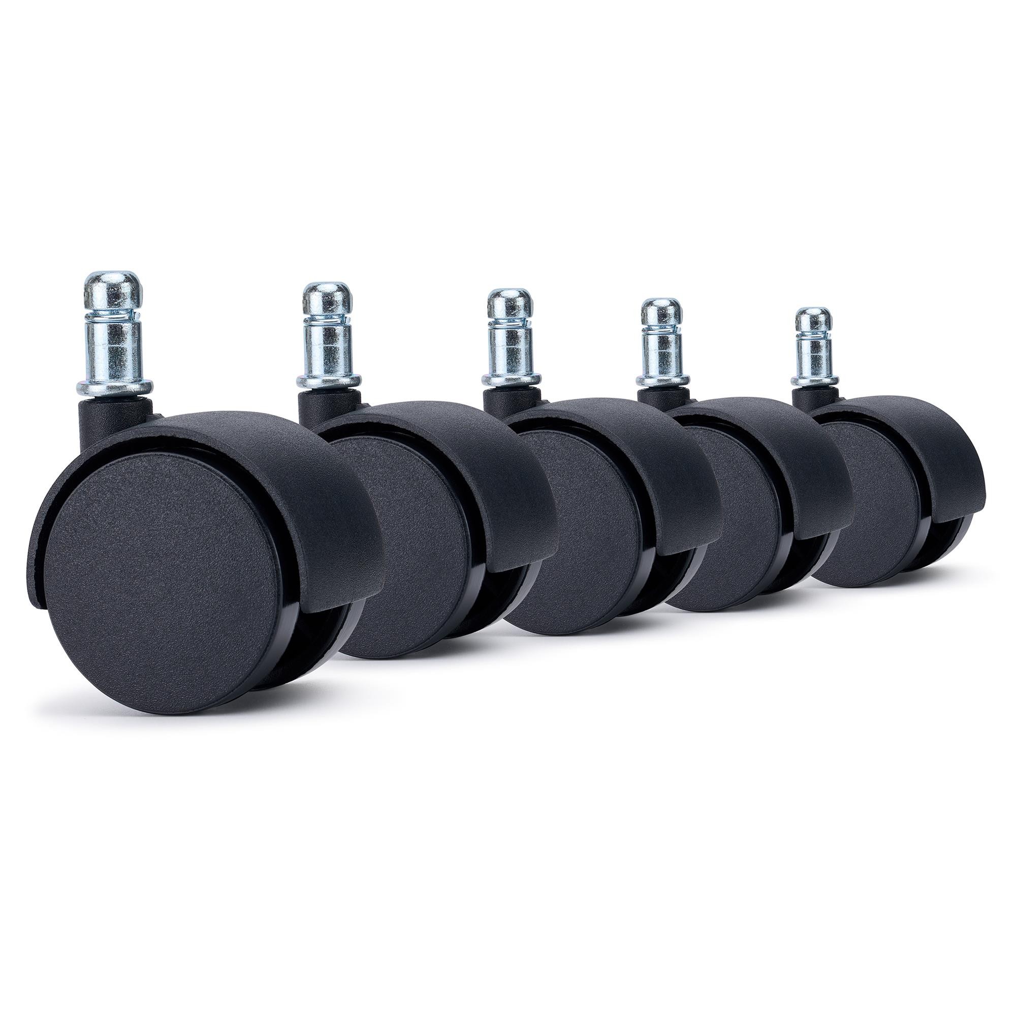 5x Ruedas Sillas Oficina MOVE, 11x50mm, Sistema Freno de Seguridad, Color Negro