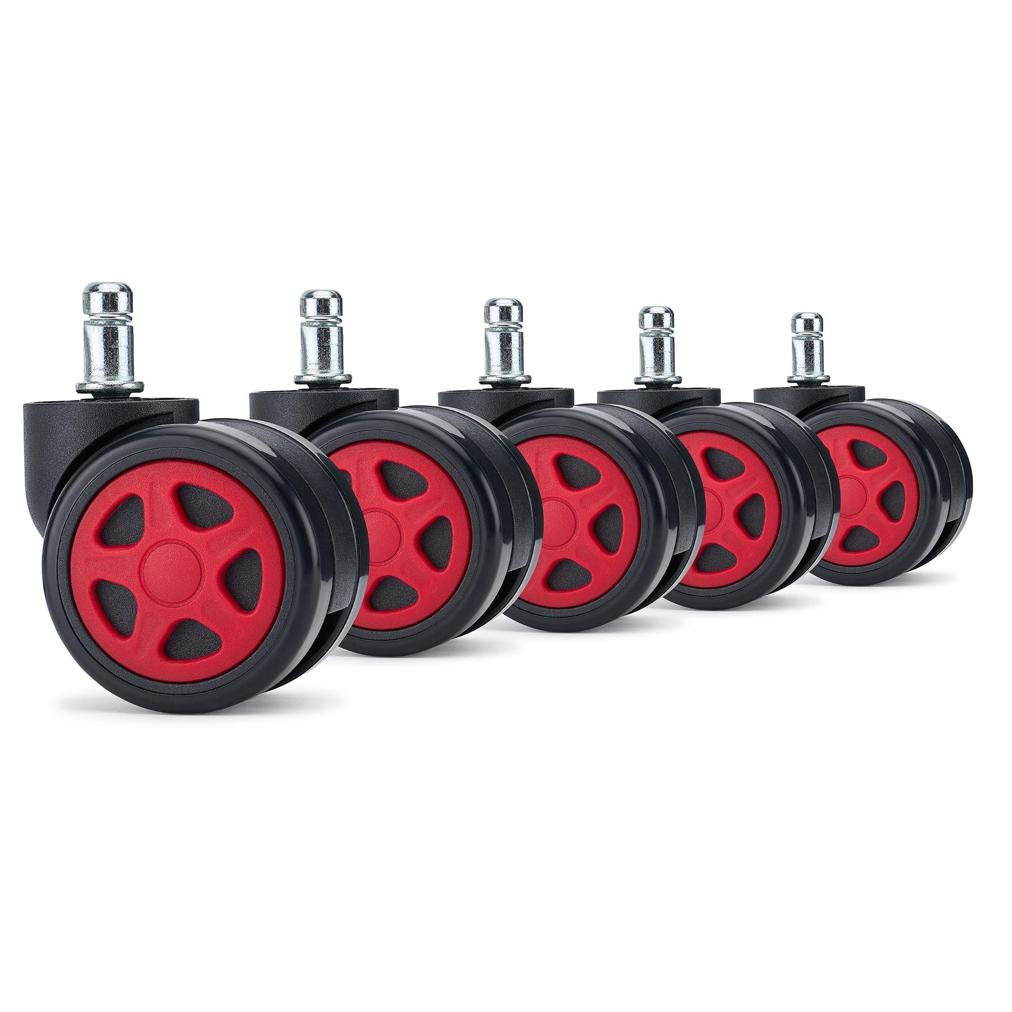 5x Ruedas Sillas Oficina 11x50mm SPEED, Recubrimiento Goma, Diseño Gaming, Color Azul
