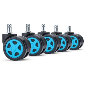 Lote 5 Ruedas para Sillas de Oficina SPEED, Diseño Gaming, Azul