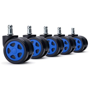Lote 5 Ruedas para Sillas de Oficina SPEED, Diseño Gaming, Azul