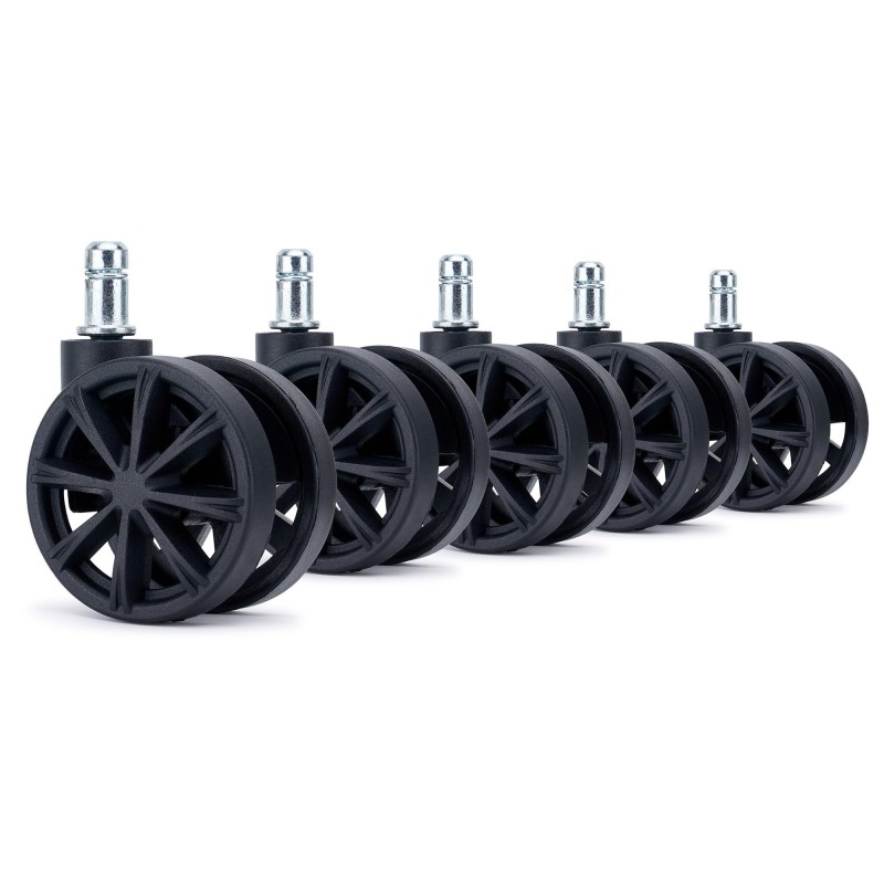 Lote 5 Ruedas para Sillas de Oficina AERO, Diseño Deportivo, Color Negro