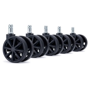 Lote 5 Ruedas para Sillas de Oficina AERO, Diseño Deportivo, Color Negro
