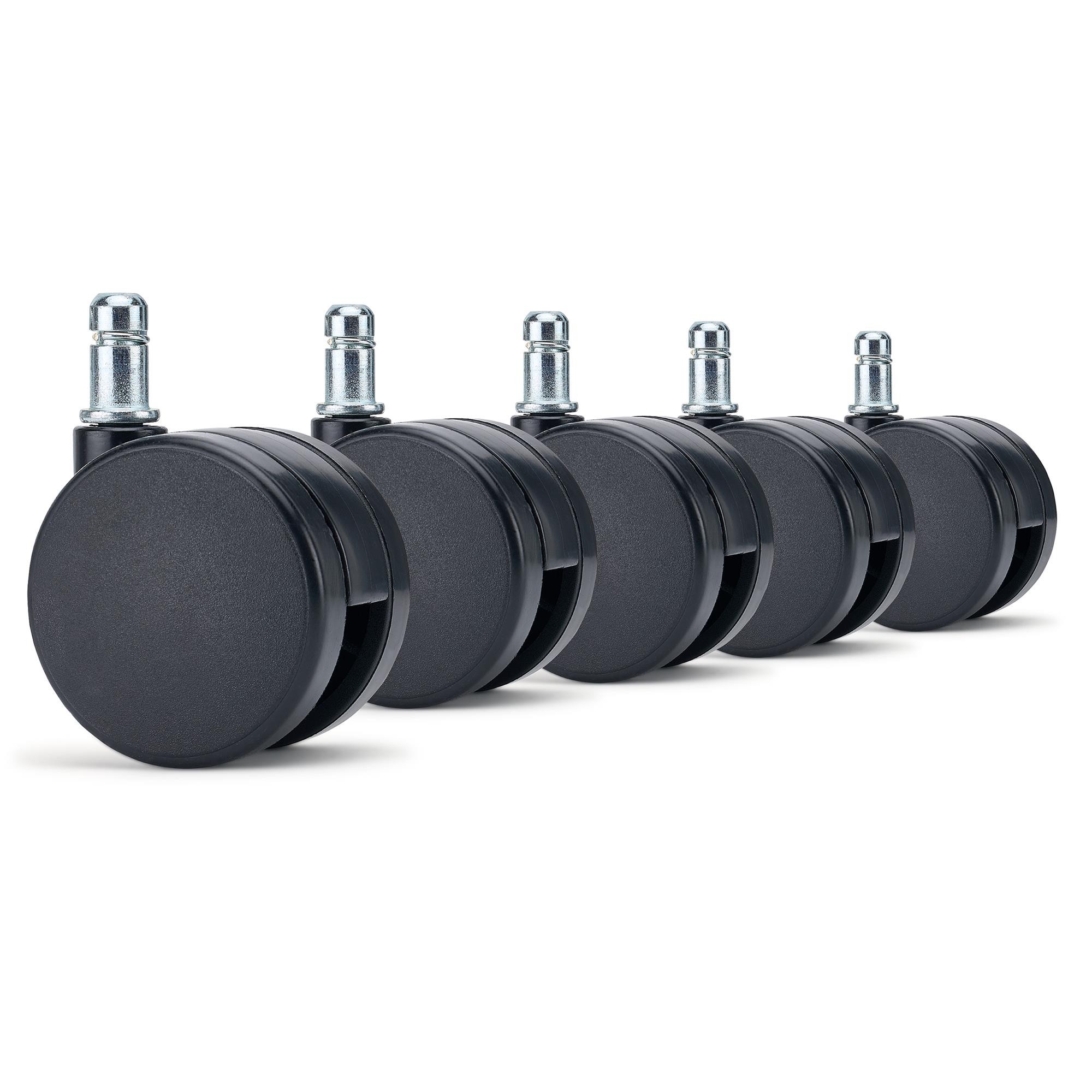 5x Ruedas para Sillas de Oficina LYRA, Diseño Minimalista, Aptas para Suelos Duros, en Color Negro
