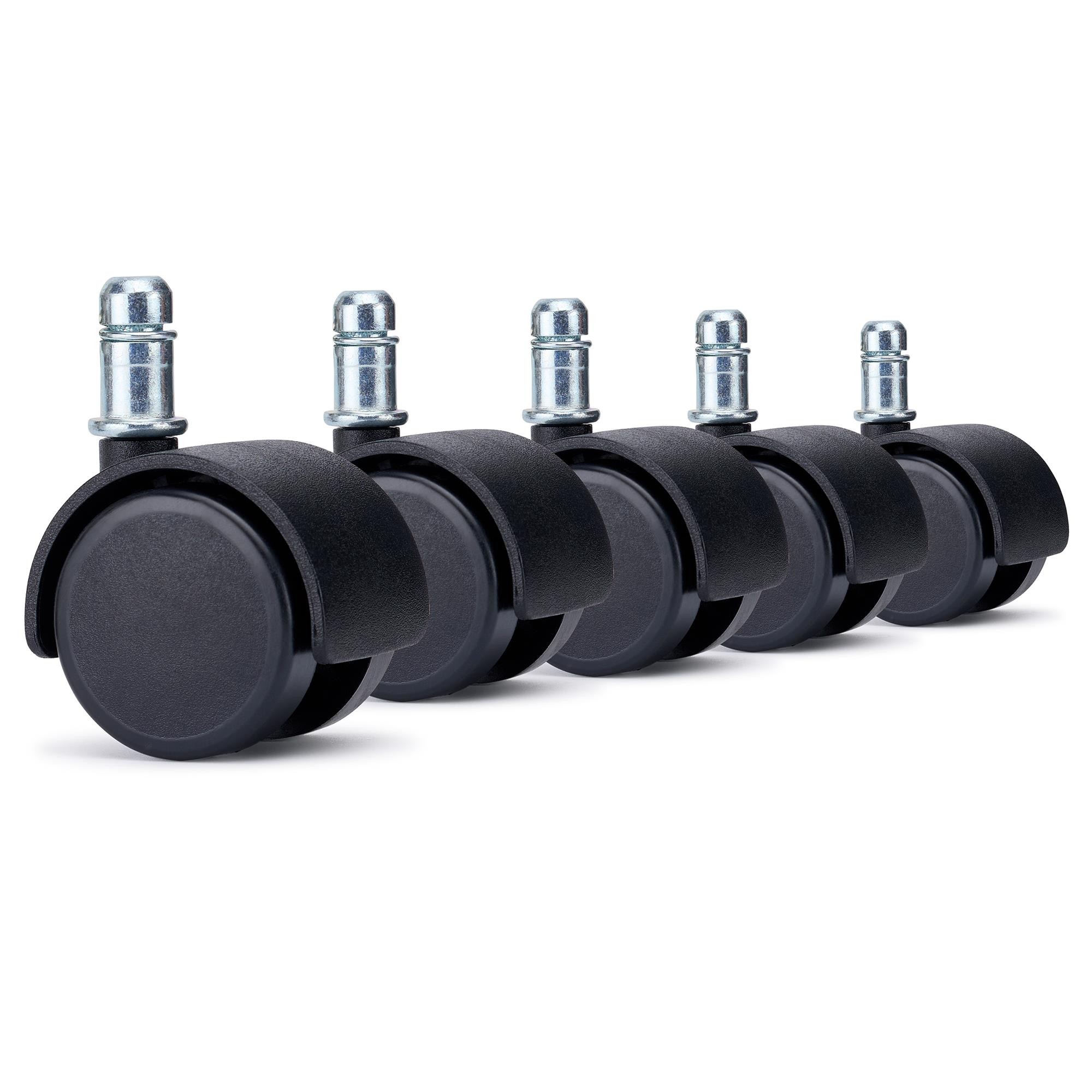 5x Ruedas para Sillas de Oficina CLASS, 11x50 mm, Multisuperficies, en Color Negro