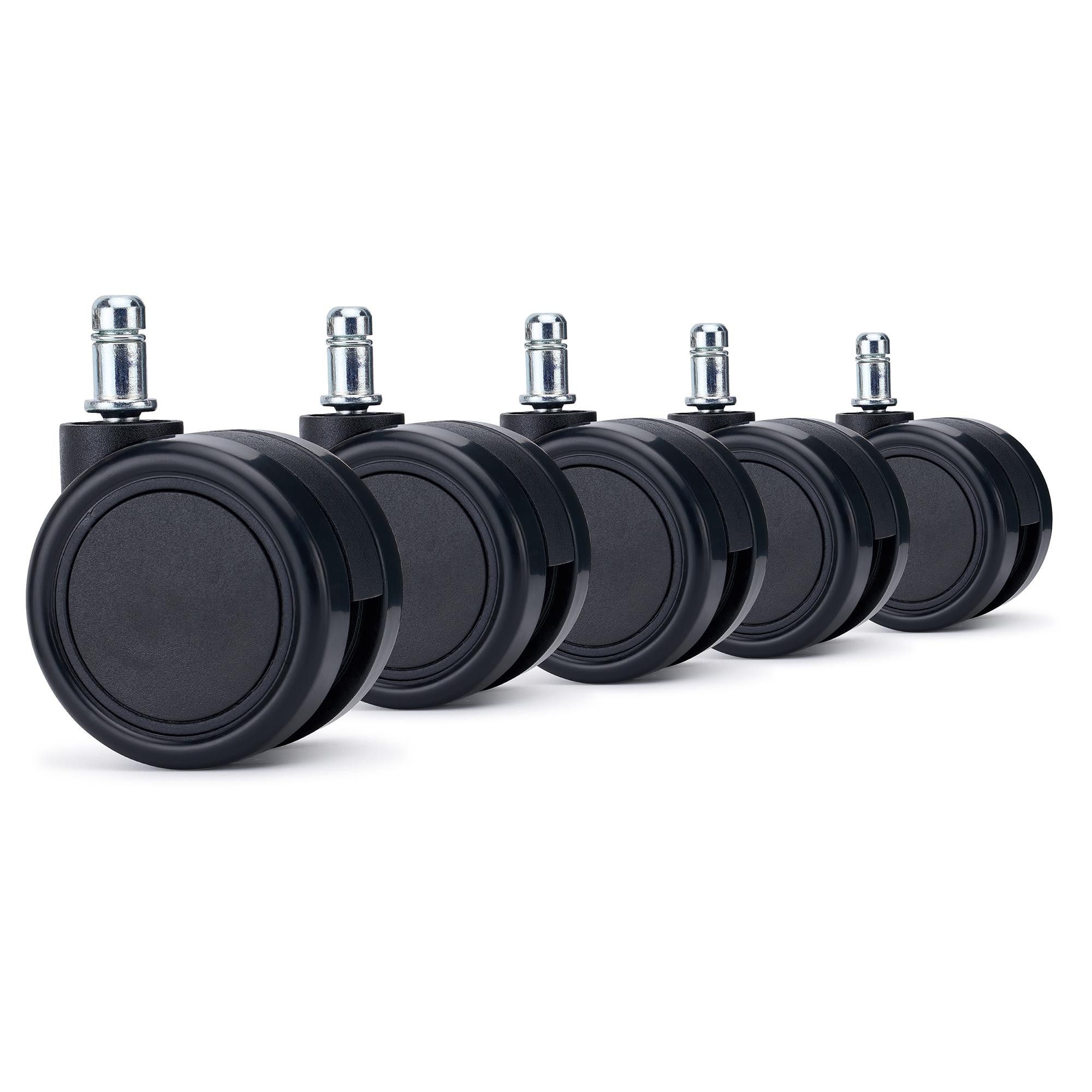 5x Ruedas para Sillas de Oficina MOON, 11x60 mm, Multisuperficies, en Color Negro