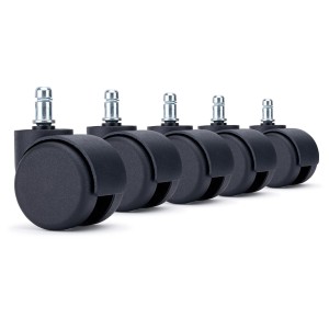 5x Ruedas Sillas Oficina TURN, 11x60mm, para Suelos Alfombrados, peso XXL (150 kg), color Negro