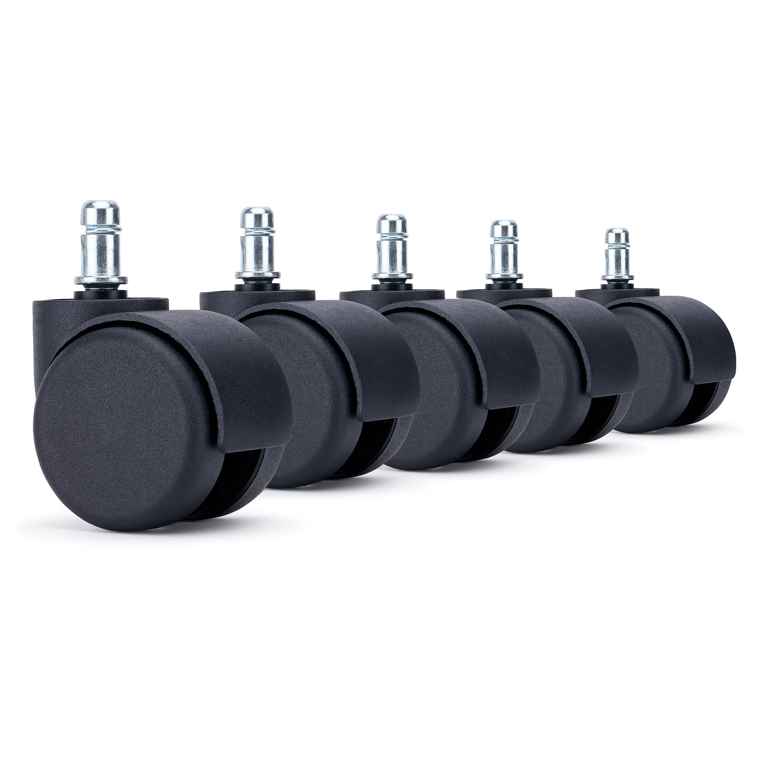 5x Ruedas Sillas Oficina TURN, 11x60mm, para Suelos Alfombrados, peso XXL (150 kg), color Negro