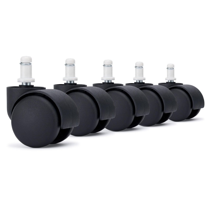 5x Ruedas Sillas Oficina TURN, 11x60mm, Pin de Nylon, color Negro