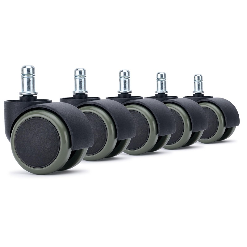 5x Ruedas Sillas Oficina VELO, 11x50 mm, con Recubrimiento de Goma, color Negro