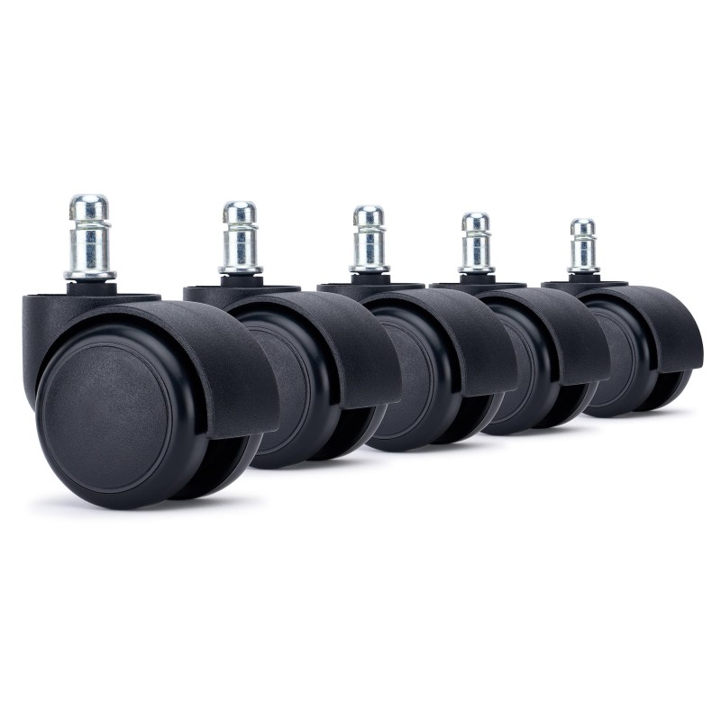 5x Ruedas Sillas Oficina VELO, 11x50 mm, con Recubrimiento de Goma, color Negro