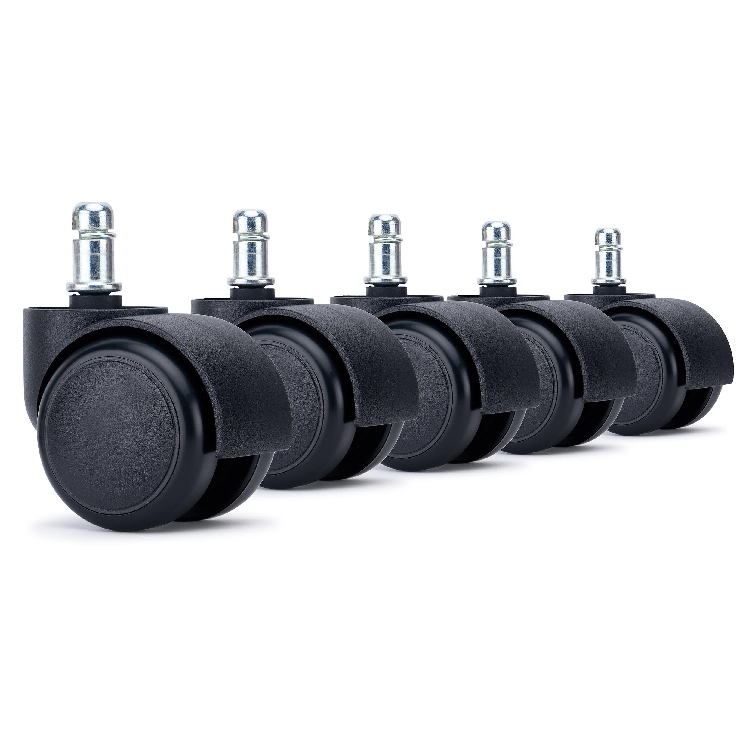 5x Ruedas Sillas Oficina VELO, 11x50 mm, con Recubrimiento de Goma, color Negro