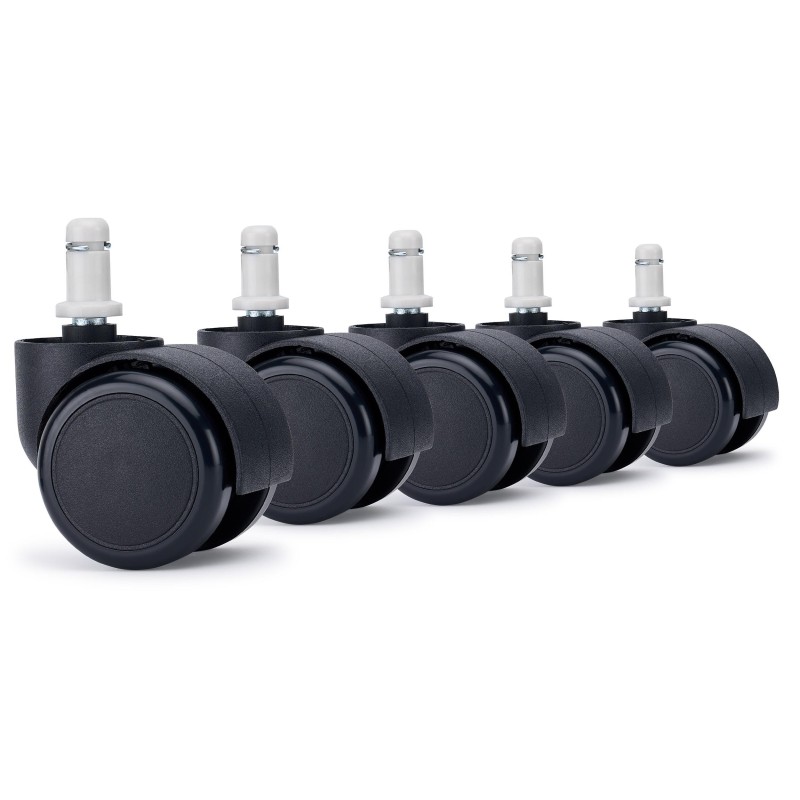 5x Ruedas Sillas Oficina VELO, 11x50 mm, con Recubrimiento de Goma, Pin de Nylon, color Negro