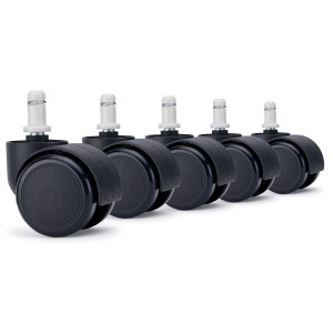5x Ruedas Sillas Oficina VELO, 11x50 mm, con Recubrimiento de Goma, Pin de Nylon, color Negro