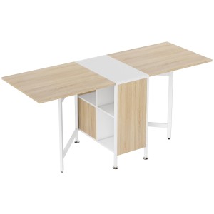 Mesa de reuniones AMALTY, Metal y Madera, Alas extensibles, color Negro y Madera clara