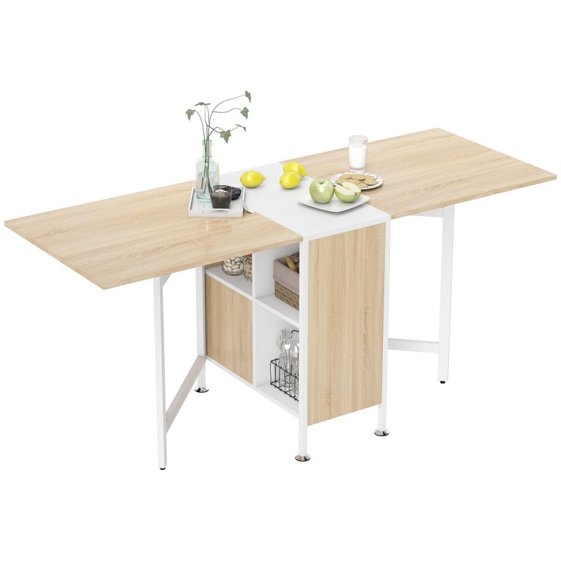 Mesa de reuniones AMALTY, Metal y Madera, Alas extensibles, color Negro y Madera clara