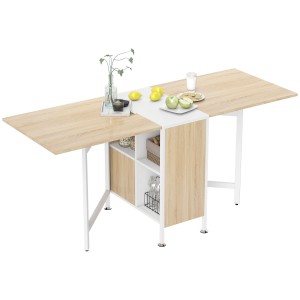 Mesa de reuniones AMALTY, Metal y Madera, Alas extensibles, color Negro y Madera clara