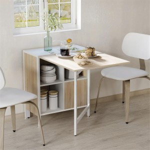 Mesa de reuniones AMALTY, Metal y Madera, Alas extensibles, color Negro y Madera clara