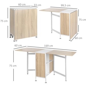 Mesa de reuniones AMALTY, Metal y Madera, Alas extensibles, color Negro y Madera clara