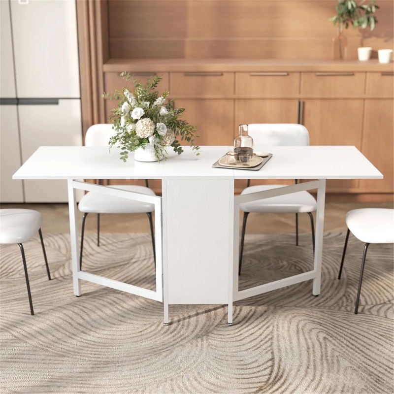 Mesa de reuniones AMALTY, Metal y Madera, Alas extensibles, color Negro y Madera clara