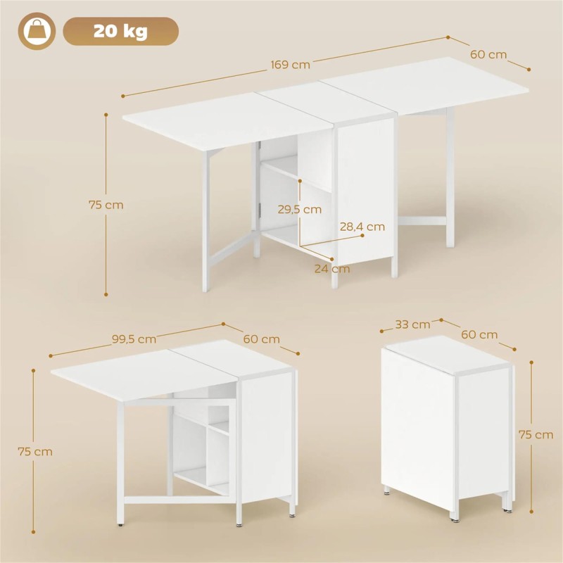 Mesa de reuniones AMALTY, Metal y Madera, Alas extensibles, color Negro y Madera clara