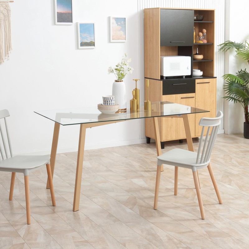 Mesa para Sala de Reuniones PRISTINA, Vidrio Templado y Estructura Color Roble
