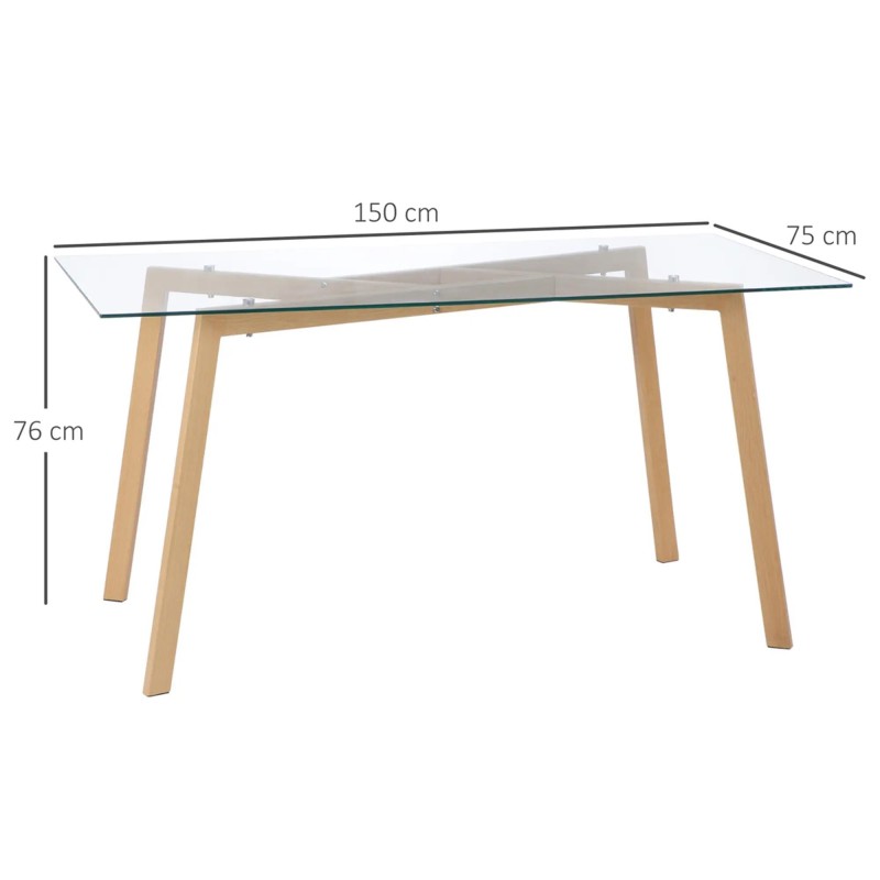 Mesa para Sala de Reuniones PRISTINA, Vidrio Templado y Estructura Color Roble