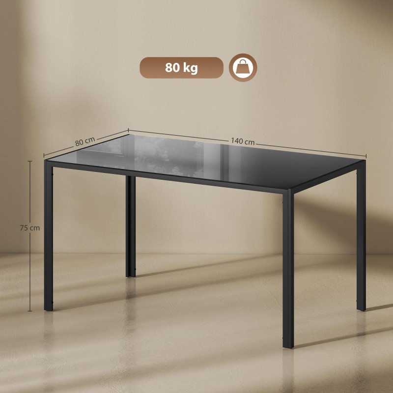 Mesa para Sala de Reuniones MAPUTO, 140x80x75 cm, Vidrio Templado Negro