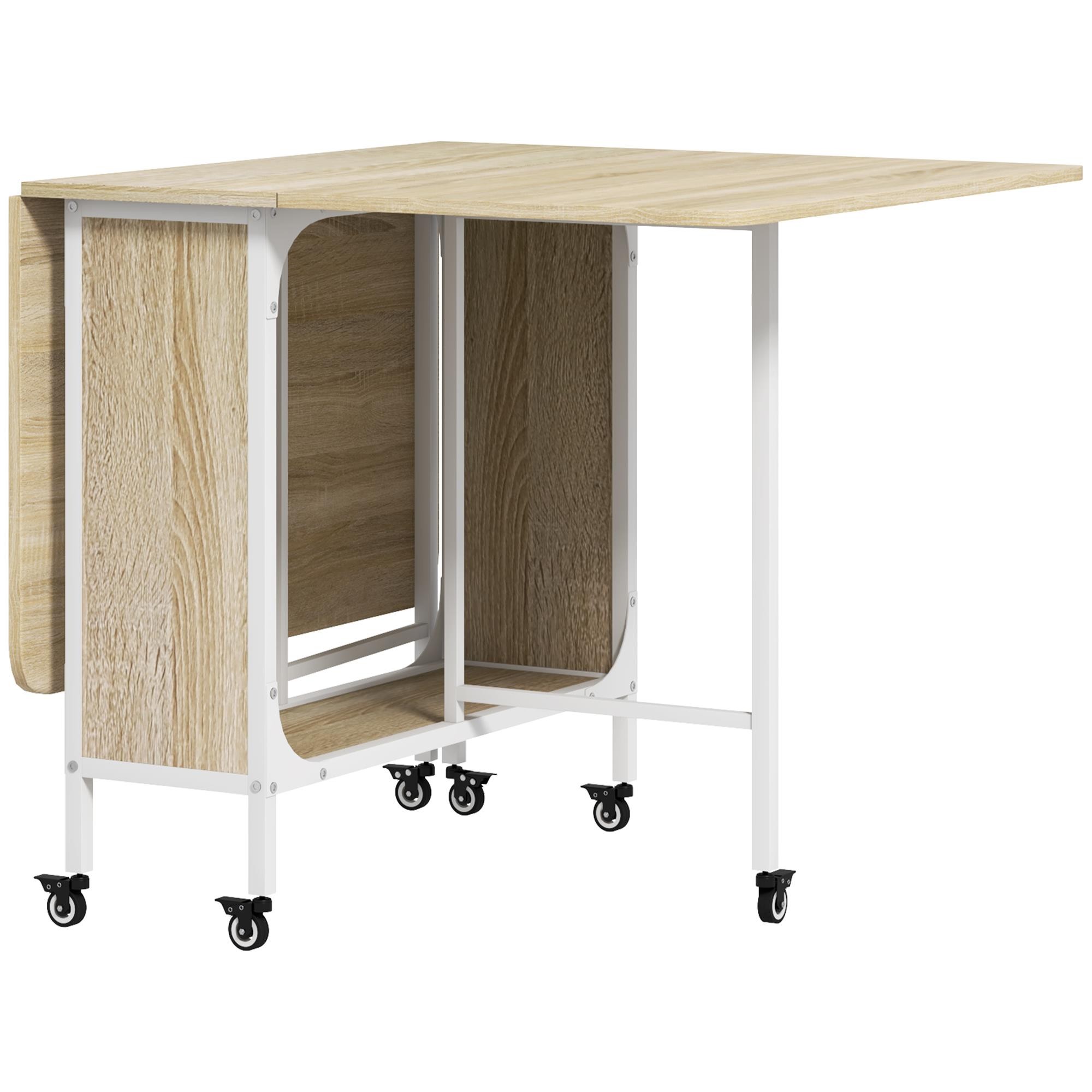 Mesa de Reuniones SKOPJE, Metal y Madera, Plegable con Ruedas, 2 Alas Abatibles, 130x80x74 cm, color Nogal