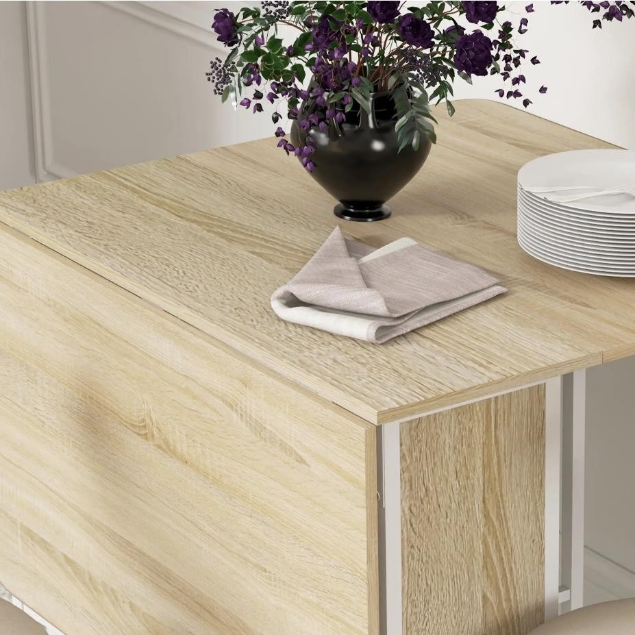 Mesa de Reuniones SKOPJE, Metal y Madera, Plegable con Ruedas, 2 Alas Abatibles, 130x80x74 cm, color Nogal