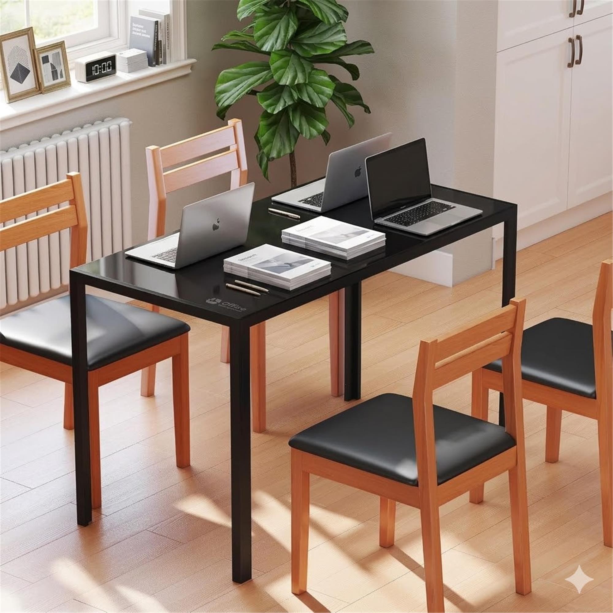 Mesa de Oficina MAPUTO, 120x60x75 cm, Estructura Metálica y Vidrio templado, color Negro