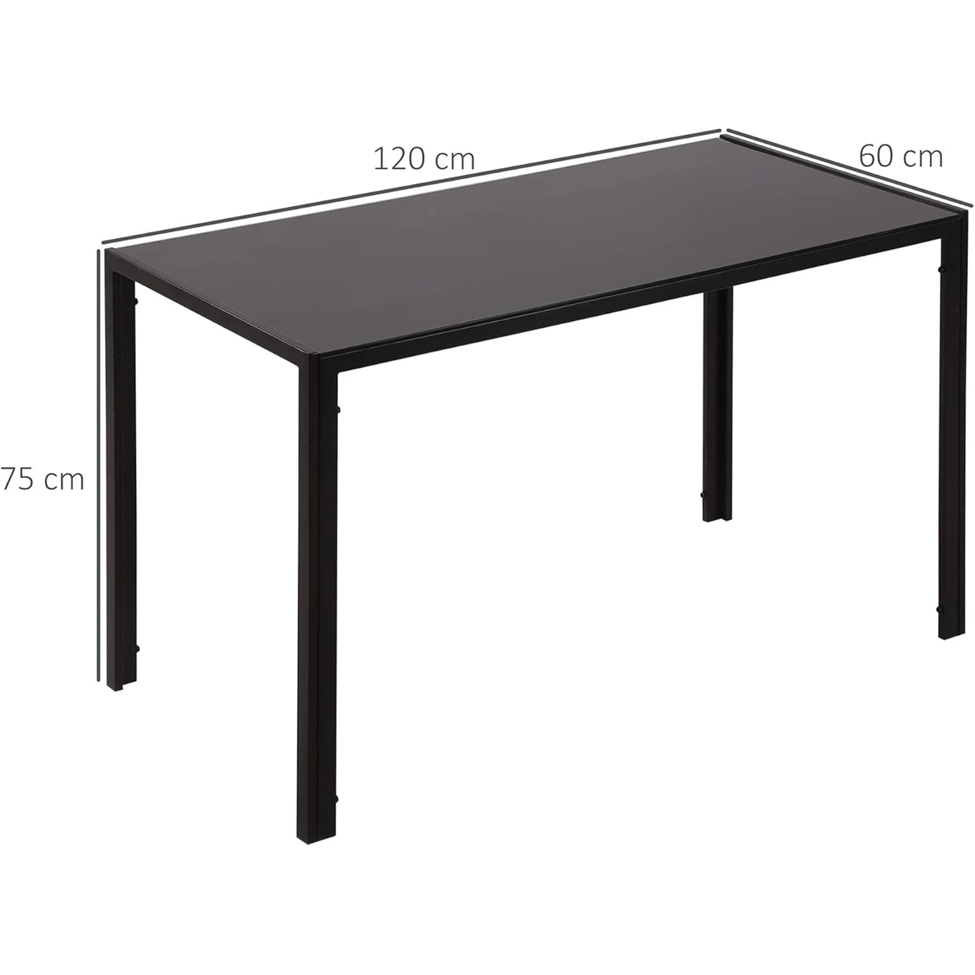 Mesa de Oficina MAPUTO, 120x60x75 cm, Estructura Metálica y Vidrio templado, color Negro