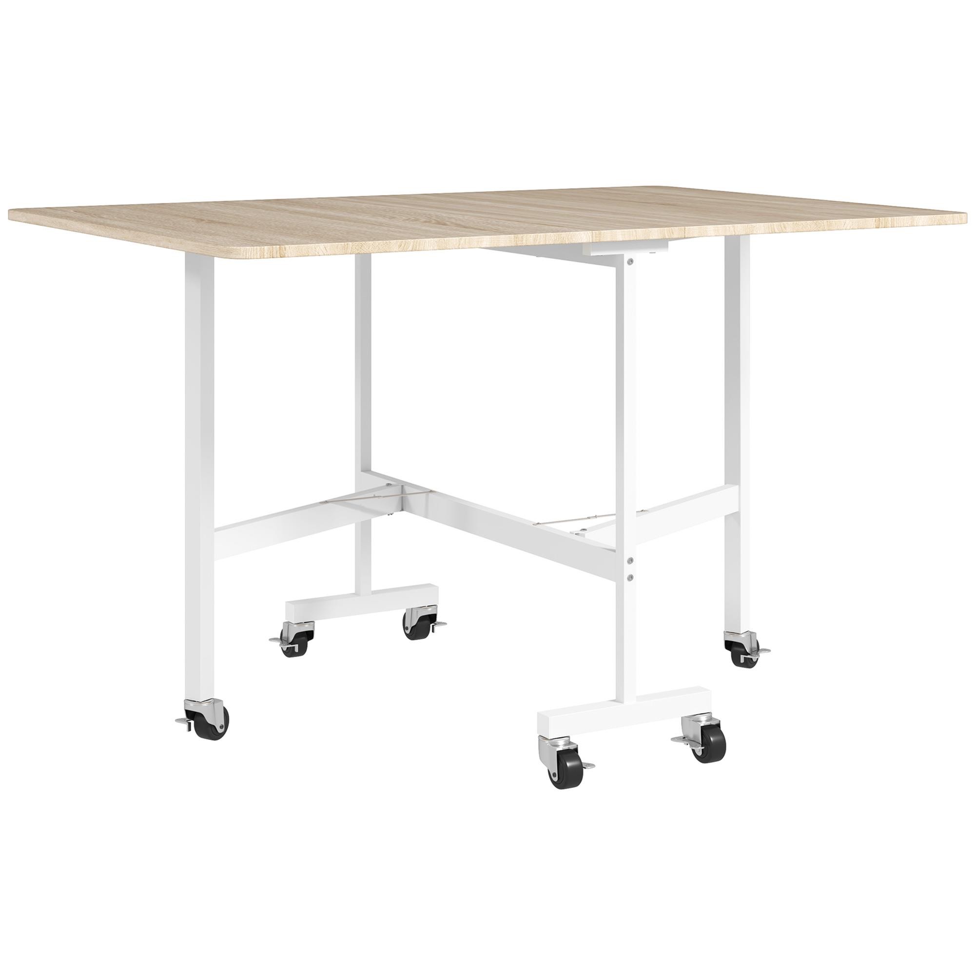 Mesa de Reuniones NICOSIA, Metal y Madera, Plegable con Ruedas, 2 Alas Abatibles, 120x80x73 cm, color Blanco