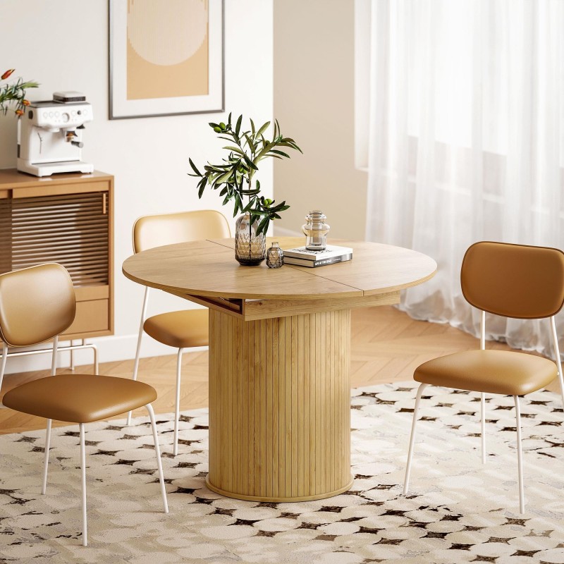 Mesa de Reuniones LUANDA, 110-150x110x75 cm, en Madera color Roble