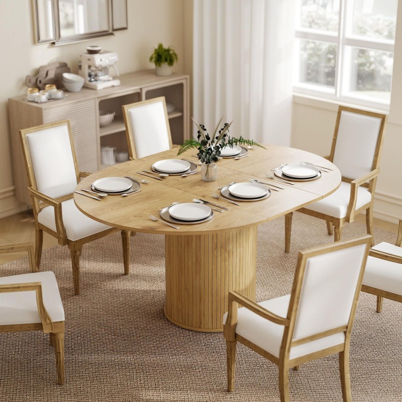 Mesa de Reuniones LUANDA, 110-150x110x75 cm, en Madera color Roble