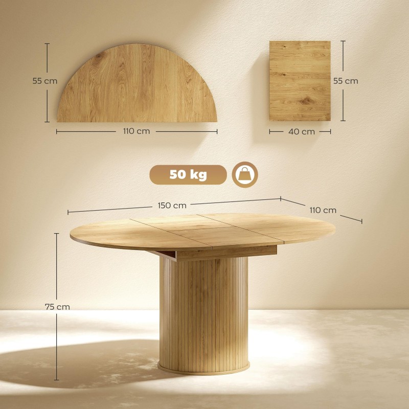 Mesa de Reuniones LUANDA, 110-150x110x75 cm, en Madera color Roble