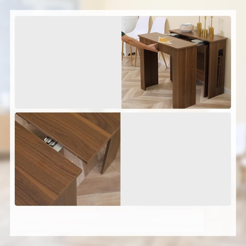 Mesa de Reuniones ASMARA, Extensible de 60 a 180 cm, en Madera color Nogal