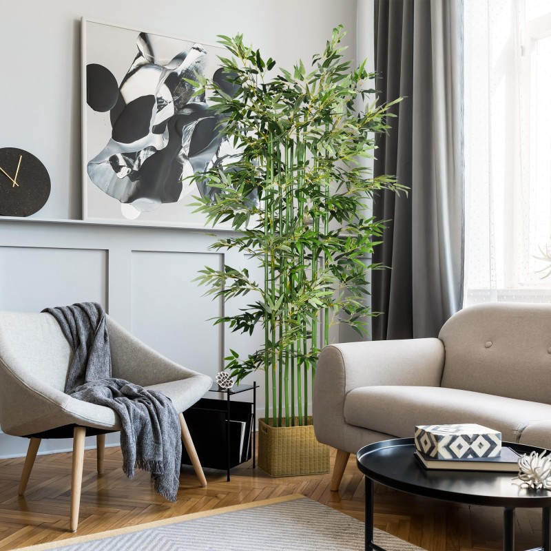 Planta de Oficina ARLI, Bambú Artificial con Maceta de Madera