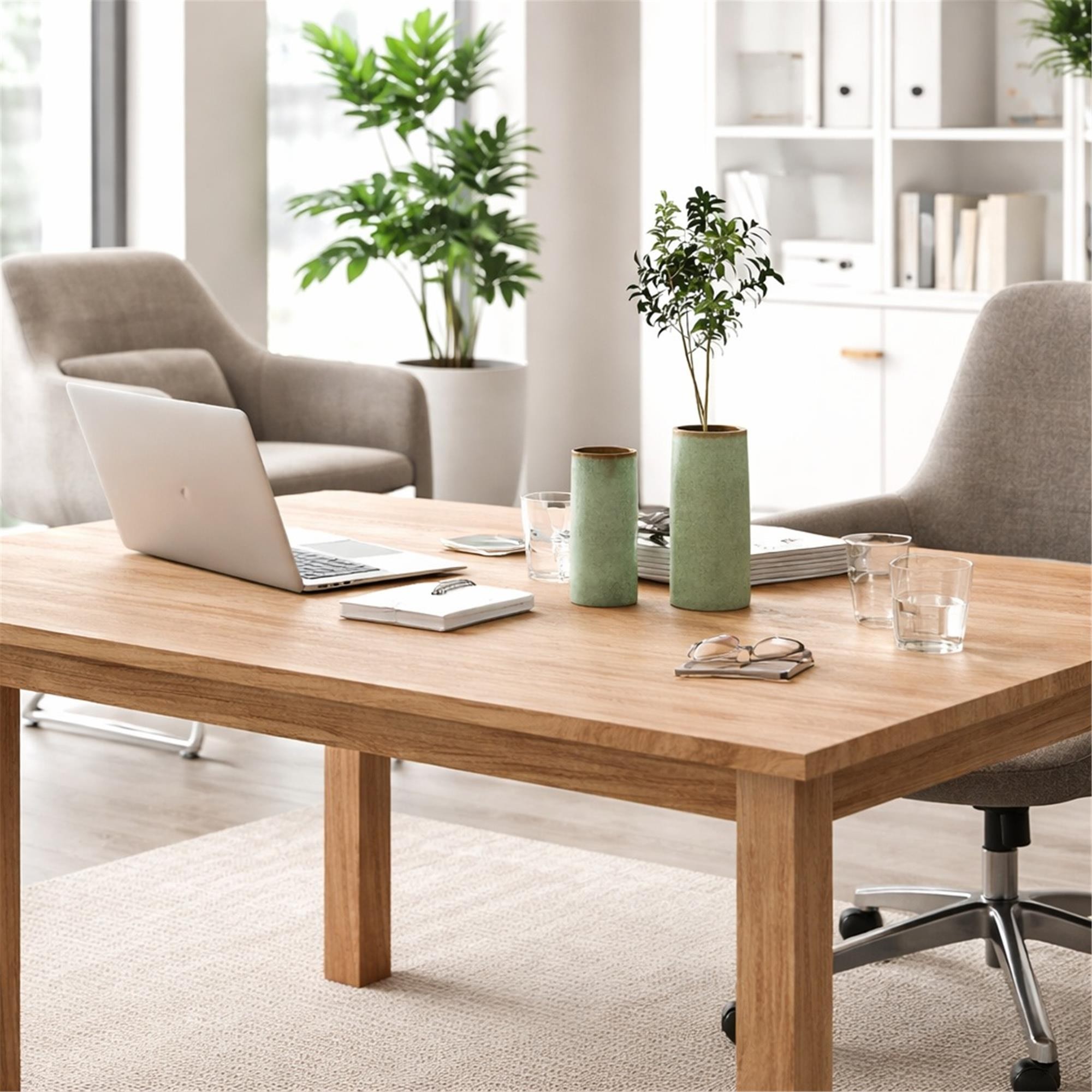 Mesa de Reuniones DILI, Dimensiones 140x80x78 cm, Diseño Moderno, Madera color Roble Claro