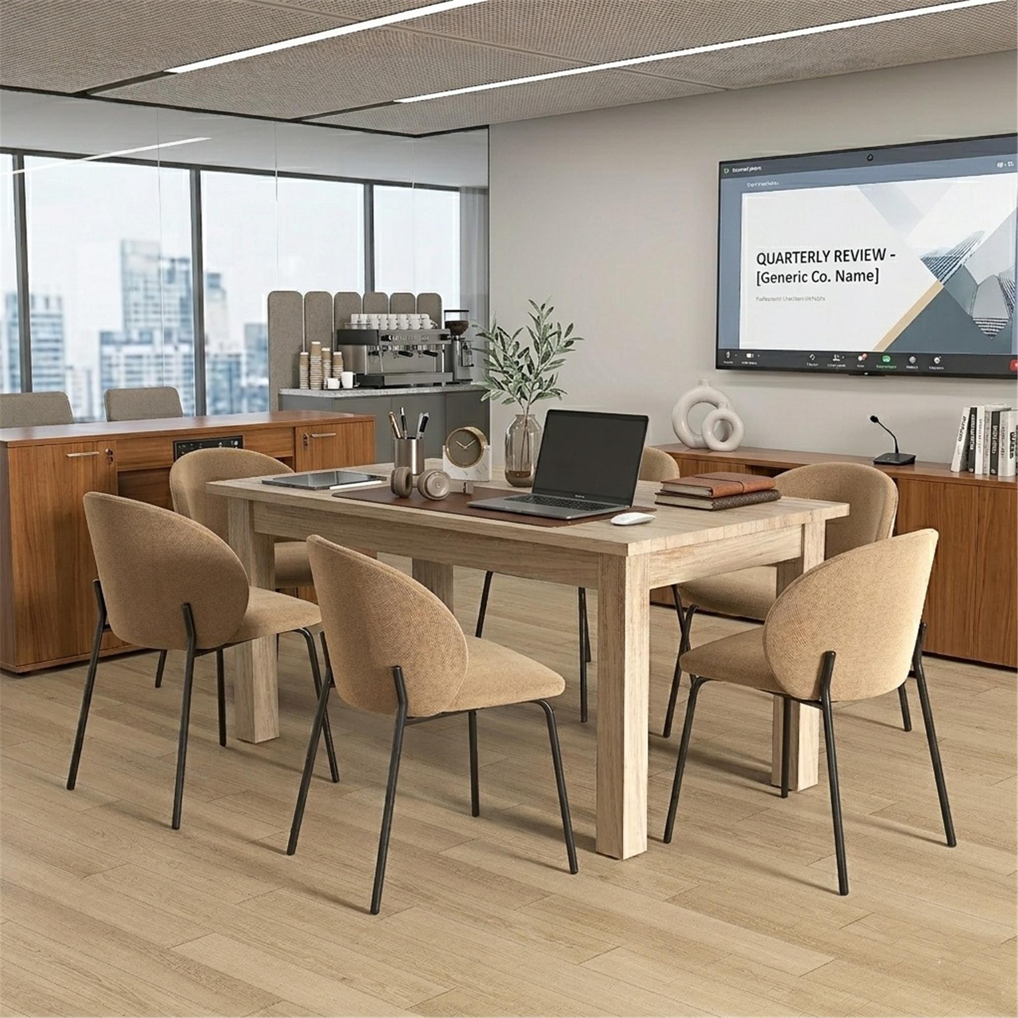 Mesa de Reuniones DILI, Dimensiones 140x80x78 cm, Diseño Moderno, Madera color Roble Claro