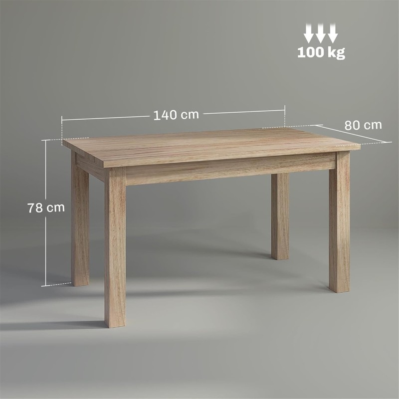 Mesa de Reuniones DILI, Dimensiones 140x80x78 cm, Madera color Roble Claro