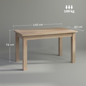 Mesa de Reuniones DILI, Dimensiones 140x80x78 cm, Madera color Roble Claro