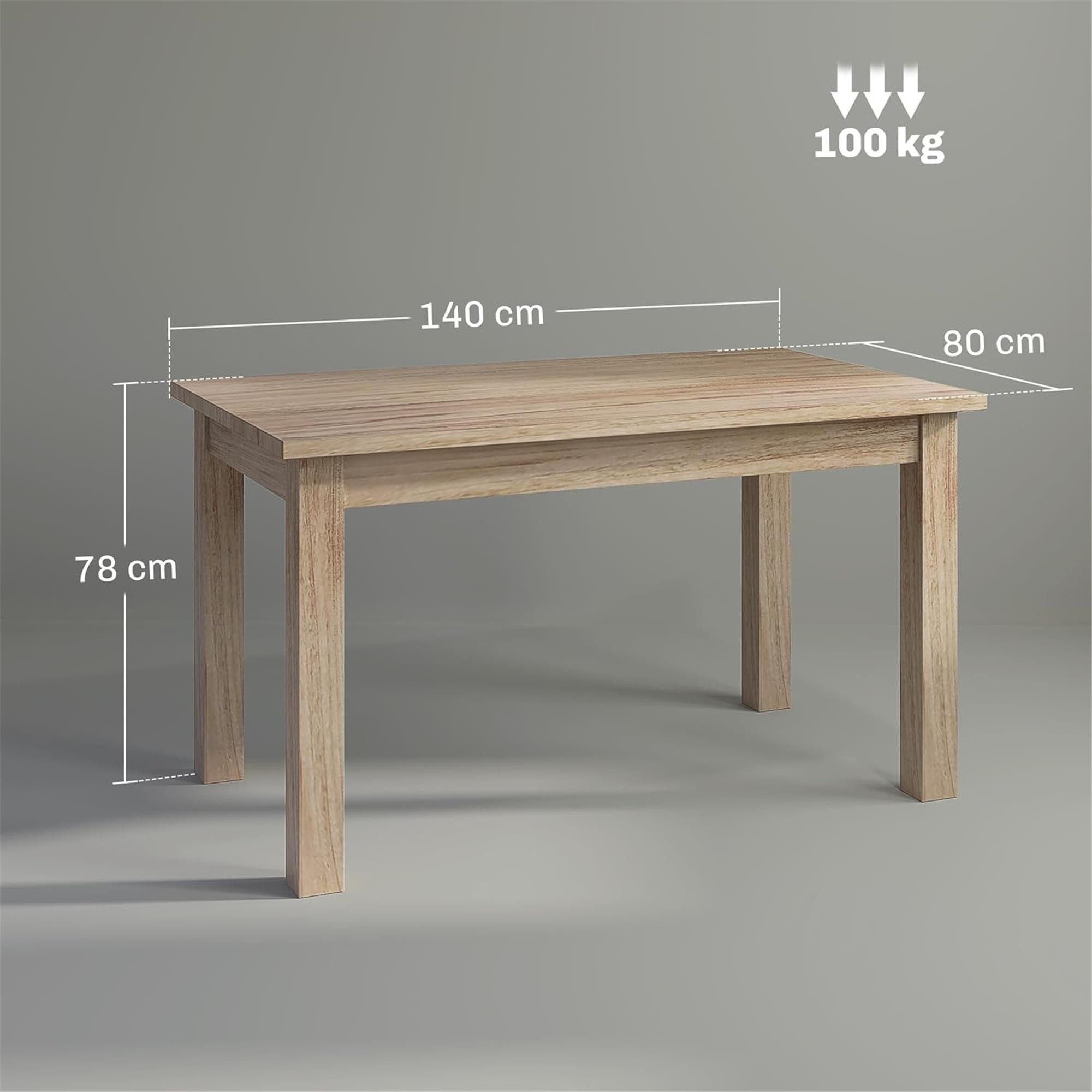 Mesa de Reuniones DILI, Dimensiones 140x80x78 cm, Diseño Moderno, Madera color Roble Claro