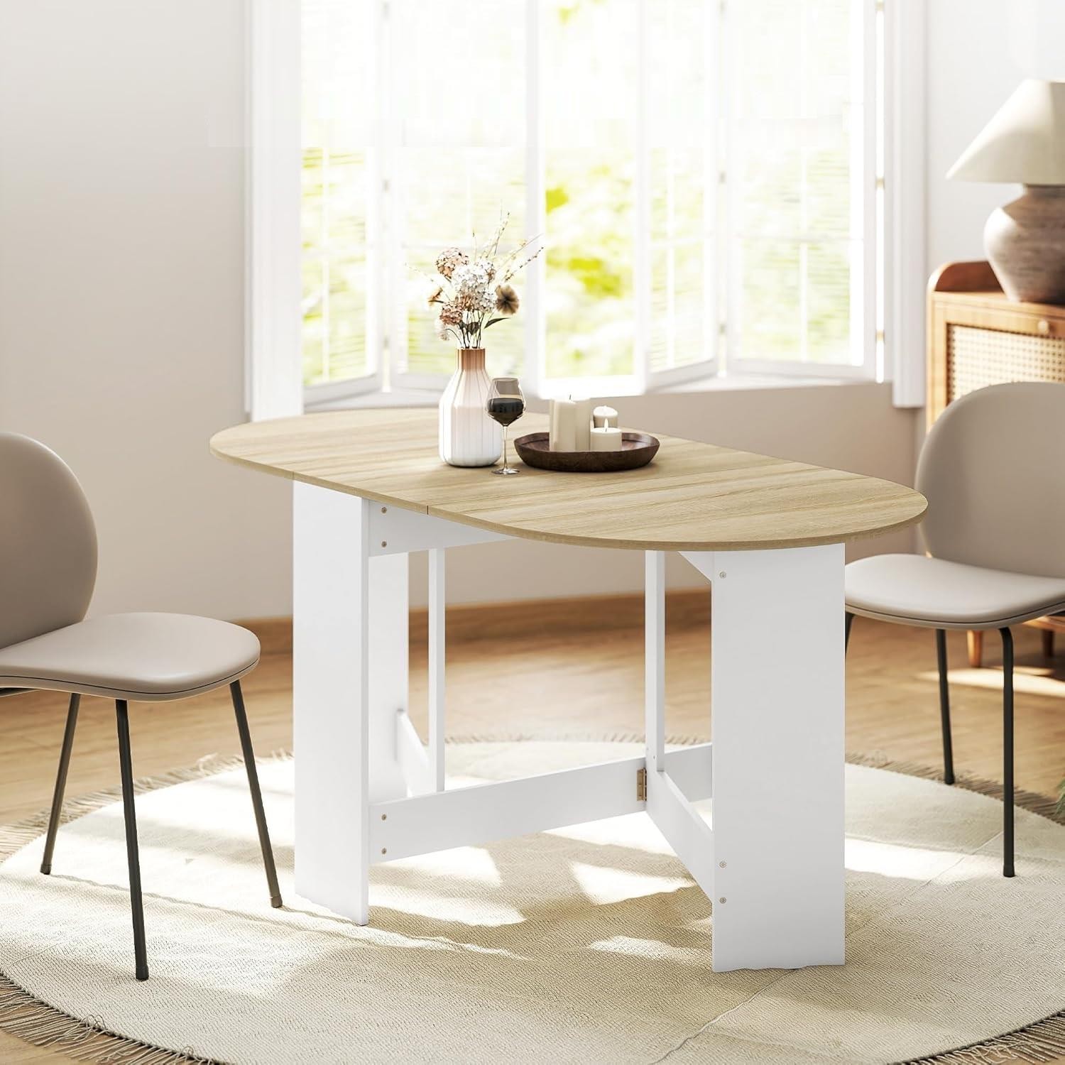 Mesa de Reuniones VADUZ, Diseño Ovalado con Alas Abatibles, hasta 6 Personas, color Blanco
