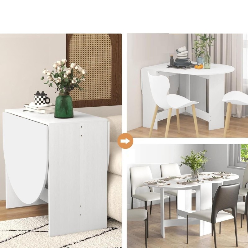 Mesa de Reuniones VADUZ, Diseño Ovalado con Alas Abatibles, color Blanco