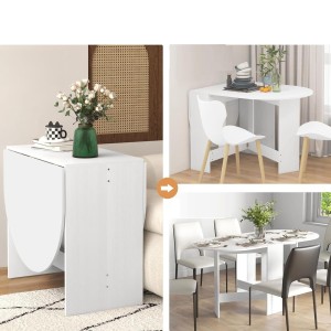 Mesa de Reuniones VADUZ, Diseño Ovalado con Alas Abatibles, color Blanco
