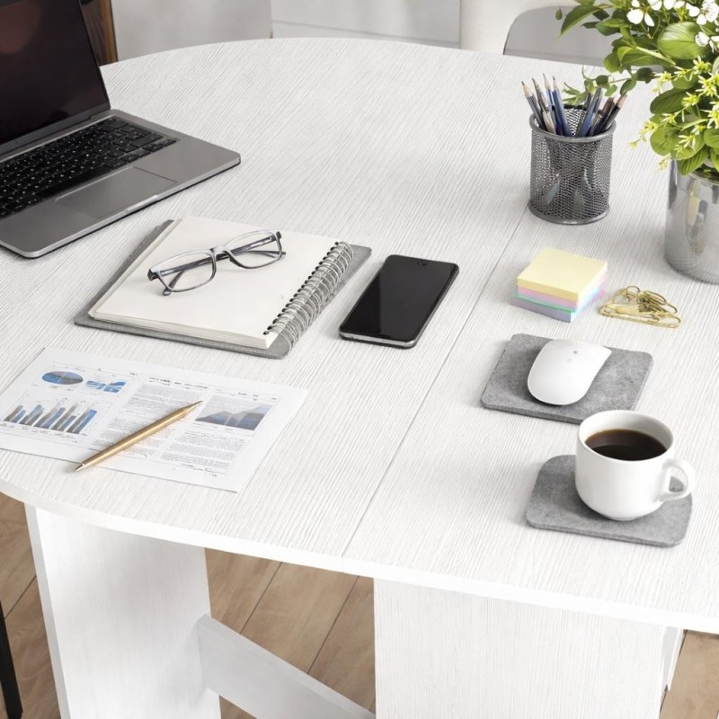 Mesa de Reuniones VADUZ, Diseño Ovalado con Alas Abatibles, color Blanco