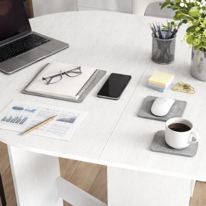 Mesa de Reuniones VADUZ, Diseño Ovalado con Alas Abatibles, color Blanco
