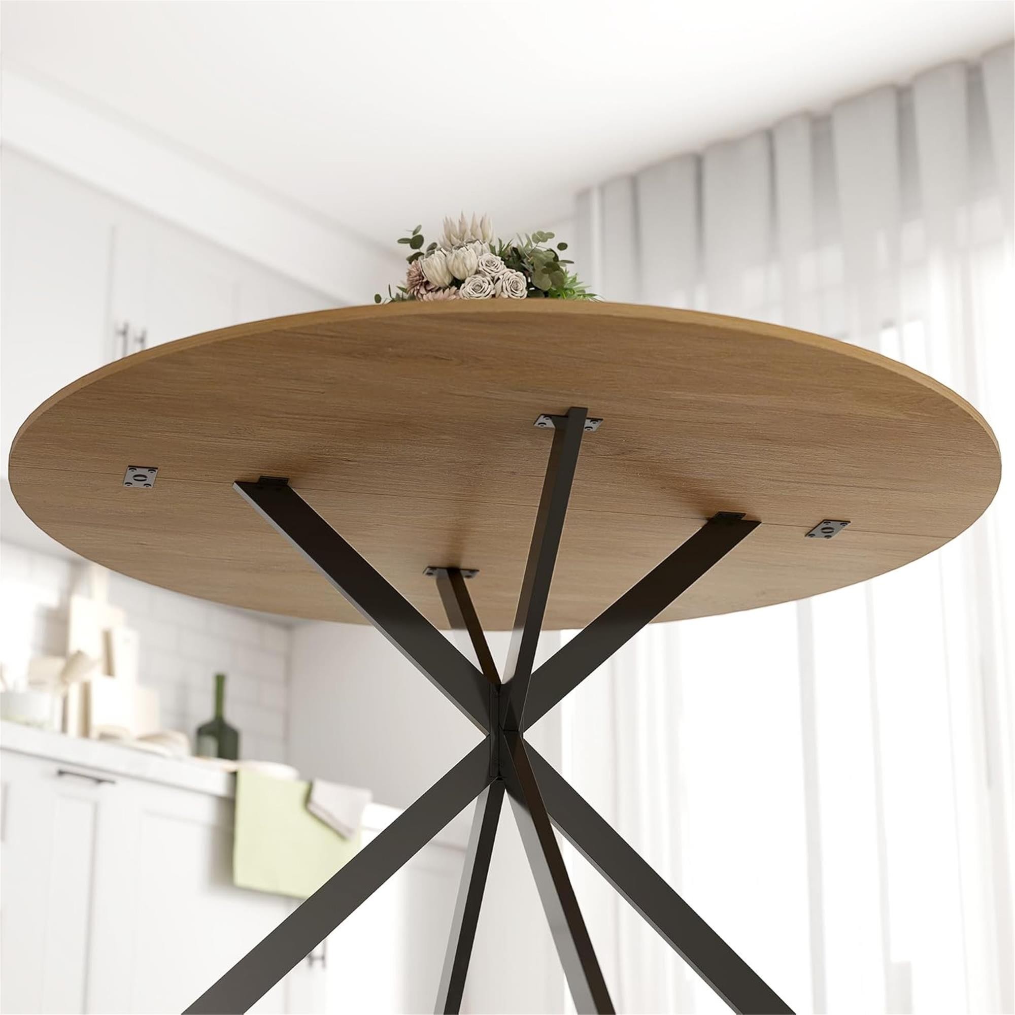 Mesa de Reuniones VENUS, Redonda, Estructura de Acero, Ø120x75 cm, en color Roble