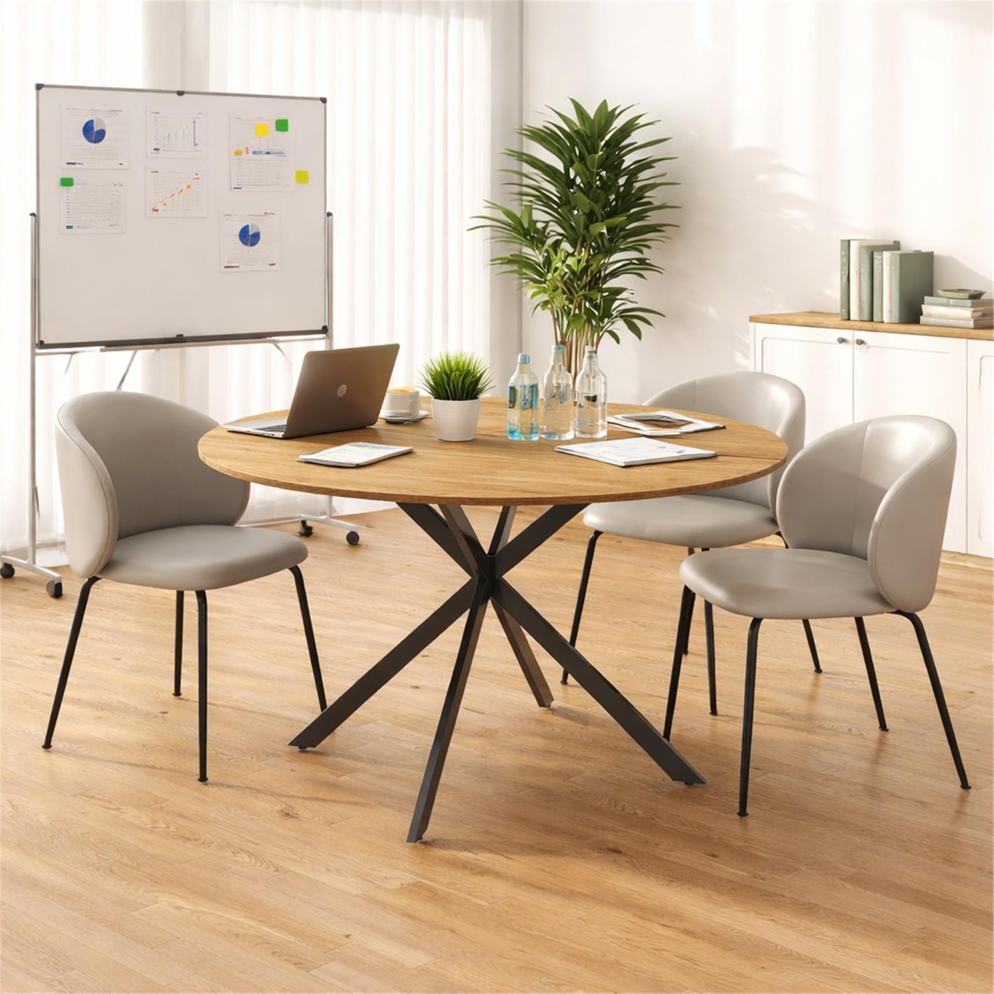 Mesa de Reuniones VENUS, Redonda, Estructura de Acero, Ø120x75 cm, en color Roble