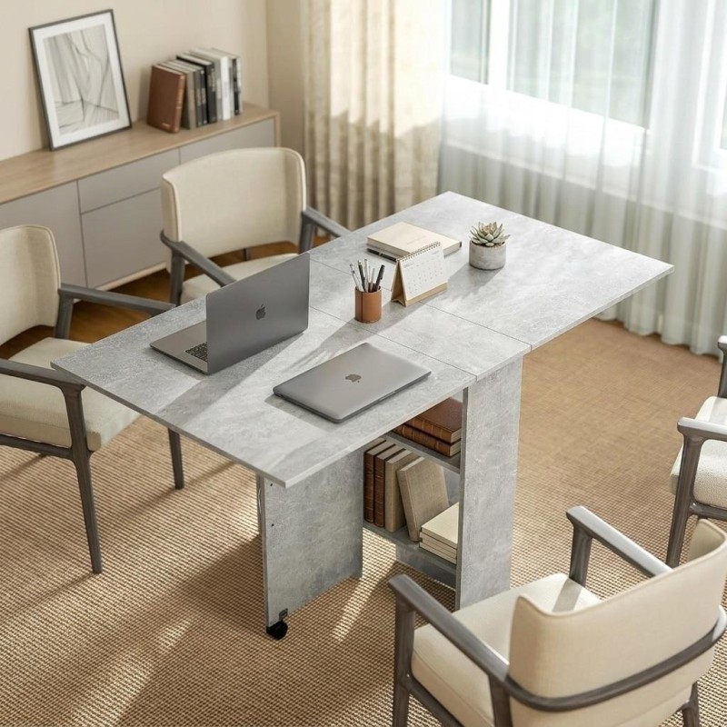 Mesa de Reuniones MORONI, con Ruedas y Estantes de Almacenaje, color Negro